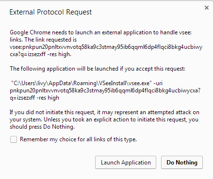 Screencap showing Chrome's External Protocol Request