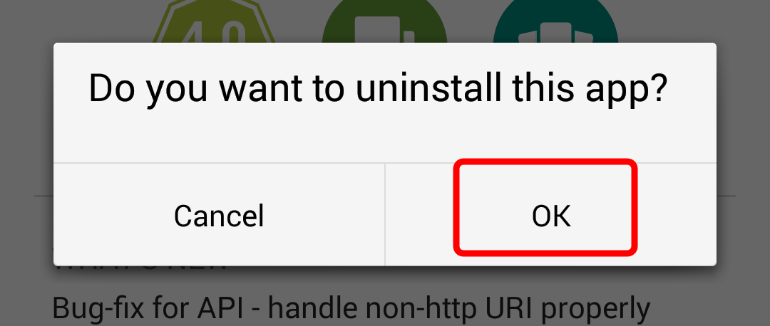 Screencap showing the confirmation popup