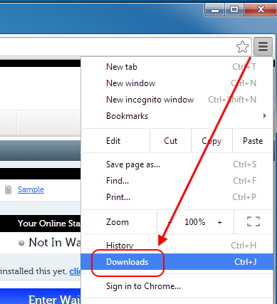 Screencap of Downloads option in Chrome