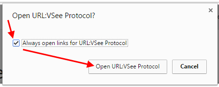 Chrome prompt to open VSee