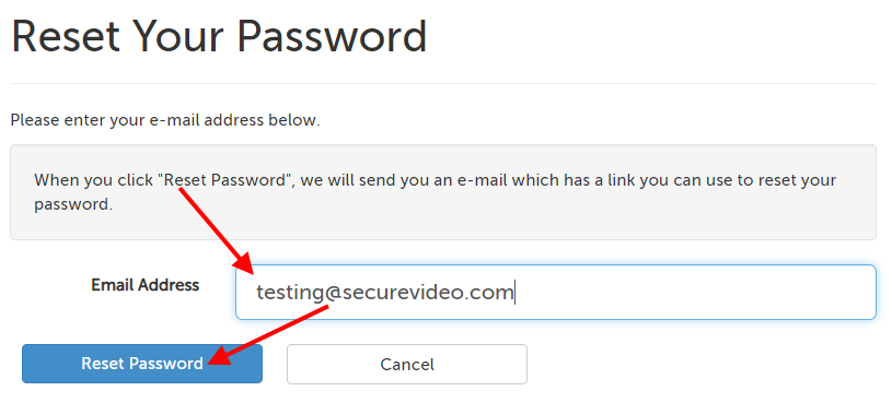 Reset Password button in lower left hand corner