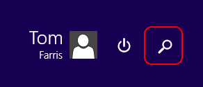 Screencap showing search icon in upper right hand corner of the Windows 8 menu