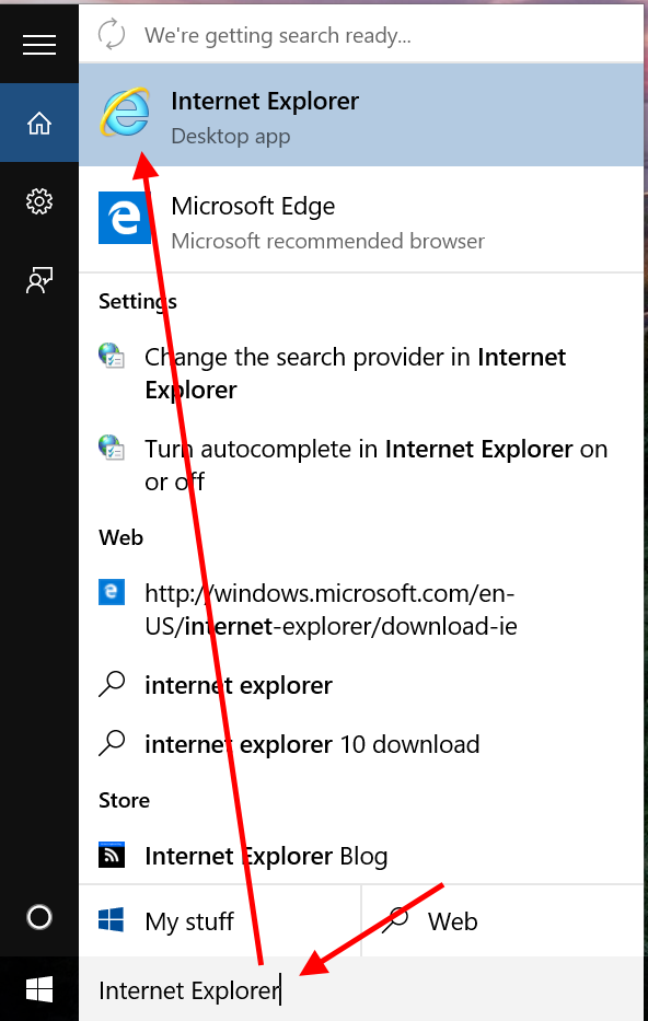 Searching for Internet Explorer