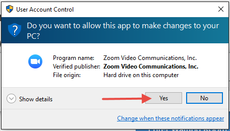 Zoom User Account Control request