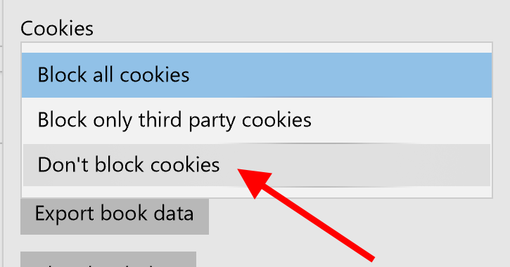 "Don't block cookies" selection