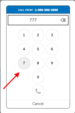 Dial pad, with arrow pointing to buttons